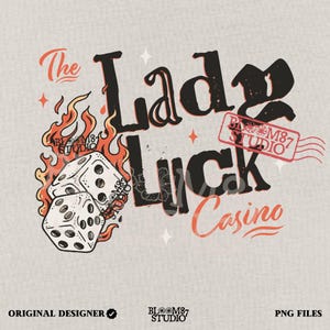 Lady Luck Casino PNG | Vintage Gambling Png | Retro Vegas Dice Design | Trendy Women Png| Rockabilly Sublimation for T-Shirts & Casino Decor