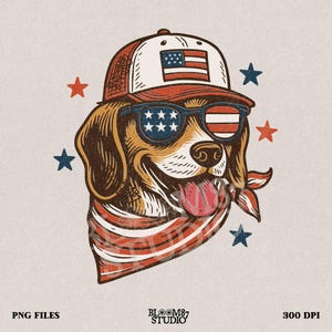Patriotic Beagle Dog PNG, American Flag Sunglasses Dog PNG, 4th of July Clipart, USA Trucker Hat Pup Sublimation for Shirts,Independence Day