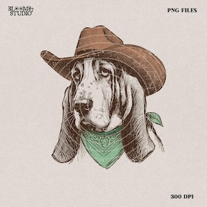 Cowboy Dog with Bandana and Hat PNG, Rustic Western AnimalPng, Vintage Desert Png, Rustic Country Png, Vintage Farmhouse, Southwestern Png