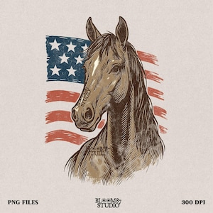 Cavallo patriottico in formato PNG, Clipart di testa di cavallo con bandiera americana, Disegno a sublimazione di cowboy western, Arte del cavallo del 4 luglio negli Stati Uniti, Cavaliere da rodeo in formato PNG