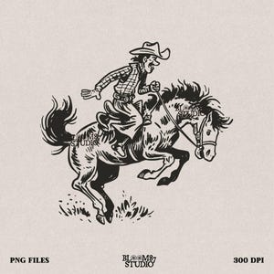 Rodeo Cowboy PNG | Western Cowboy | Vintage Western Bucking Horse PNG | Retro Cowboy Design | Wild West Sublimation for T-Shirts & Prints