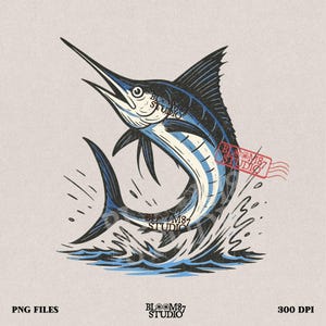 Jumping Marlin PNG Deep Sea Fishing PNG Sport Fishing Saltwater Ocean Fish Clipart for Offshore Angler Shirt Nautical Dad Design Sublimation