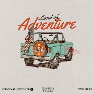 Retro USA Adventure Car PNG Sublimation,4th of July Clipart for Patriotic Shirts,Road Trip Mugs,American Flag Vintage Truck Digital Download