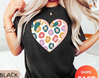 Comfort Colors Leopard Heart Shirt: Valentine's Day Graphic Tee
