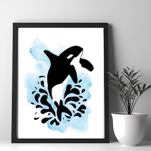 Orca Splash Art Print Killer Whale Wall Art Digital Download Pacific Northwest Decor Whale Poster Marine Life Print Sea Life Print