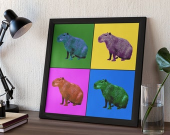 Lámina artística pop de capibara colorida, póster retro de animales (descarga digital)