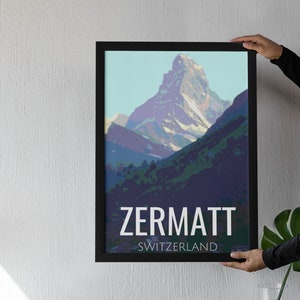 Zermatt Travel Poster Switzerland Art Print Swiss Alps Mountain Wall Art Vintage Travel Poster Matterhorn Art Print Europe Wall Art