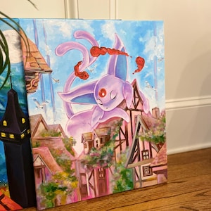 Umbreon Pokémon Fankunst – Individuell gestaltetes 40x50 cm großes handgemaltes Wanddekor – Original Acrylbild – Pokémon Geschenk für Trainer, Kinderzimmer oder Spielzimmer