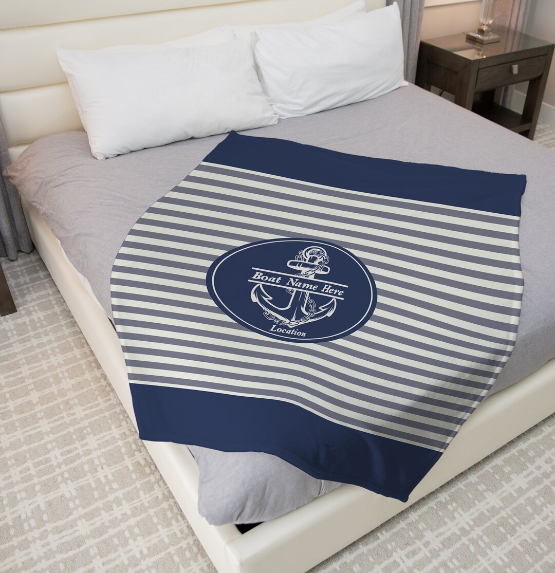 Boat Name Blanket Custom Boat Bedding, Boat Owner Gift, Gifts for