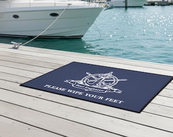 Alfombrilla de barco personalizada, bienvenida a bordo, regalo náutico para navegantes, regalo de cumpleaños, accesorio para yates, alfombrilla de cubierta marina, alfombra resistente a la intemperie y duradera.