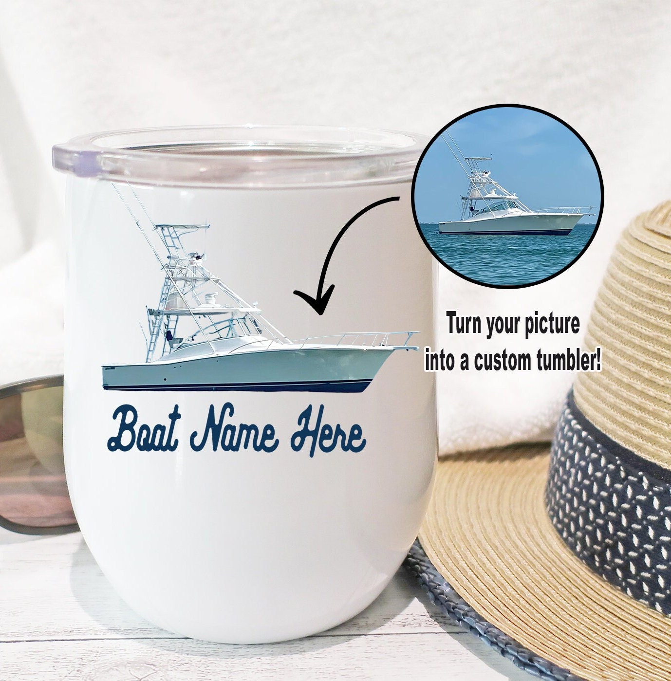Boat Wine Tumbler Use Your Boat Picture Custom Boat Name Gift Boat  accessories nautical gift
