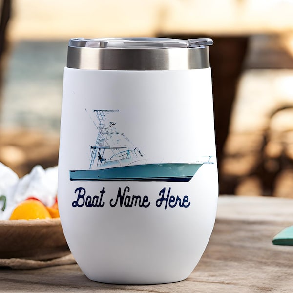 Boat Wine Tumbler Use Your Boat Picture Custom Boat Name Gift Boat accessories nautical gift