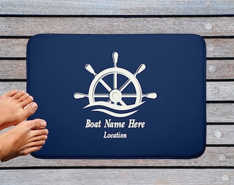 Personalized Boat Mat Custom Yacht Accessory Nautical Home Decor Boat Owner Gift Navy Ship Wheel Design Sailing Enthusiast Present