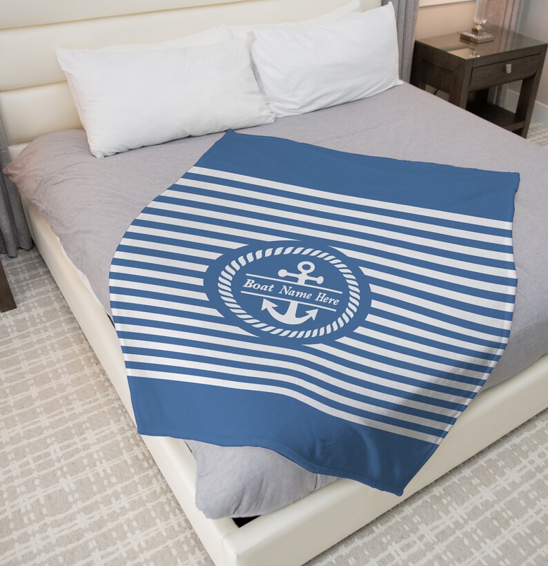 Boat Name Blanket Custom Boat Bedding, Boat Owner Gift, Gifts for Boaters Yacht Owners Sailboat