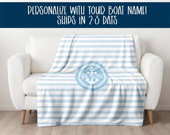 Boat Name Blanket | Custom Boat Bedding, boat owner gift, gifts for boaters yacht owners sailboat throw captain gift nautical decor