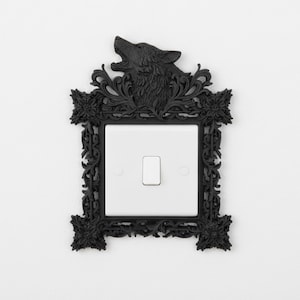 Gothic Wolf Light Switch Surround | Floral Light Switch Frame | Baroque Wall Decor | Decorative Switch Cover image 1