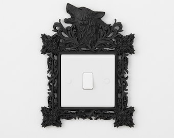 Gothic Wolf Light Switch Surround | Floral Light Switch Frame | Baroque Wall Decor | Decorative Switch Cover