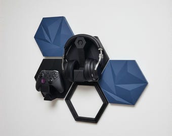 Hexagon Gaming Wall Panels Modern: Headset & Controller Holder Shelf