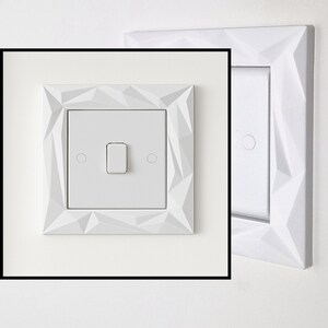 Modern Geometric Light Switch Surround | UK Light Switch Frame | Minimalist Switch Cover | Decorative Light Switch Border White