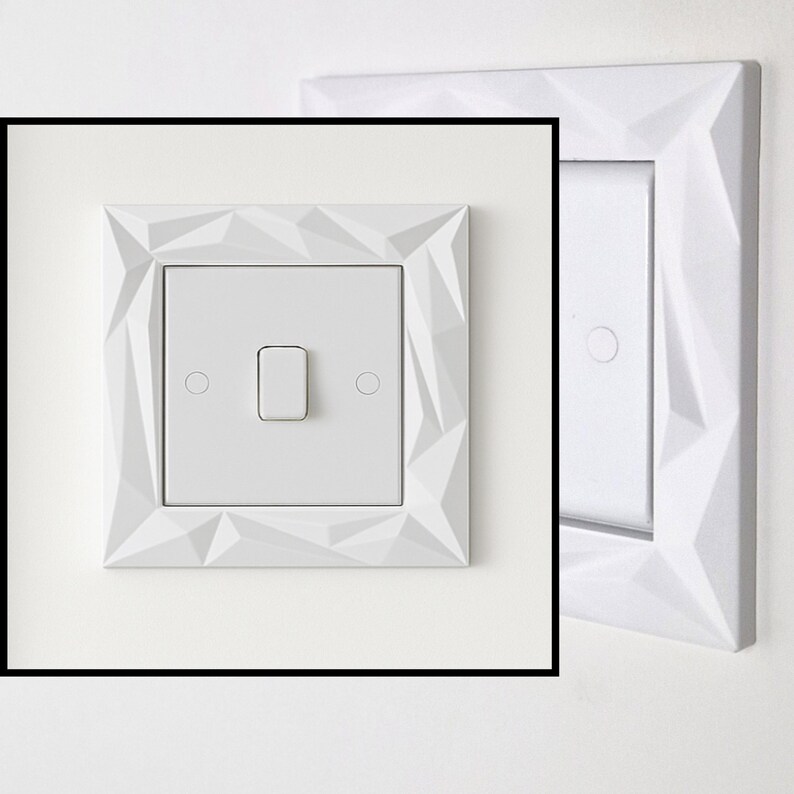 Modern Geometric Light Switch Surround | UK Light Switch Frame | Minimalist Switch Cover | Decorative Light Switch Border White