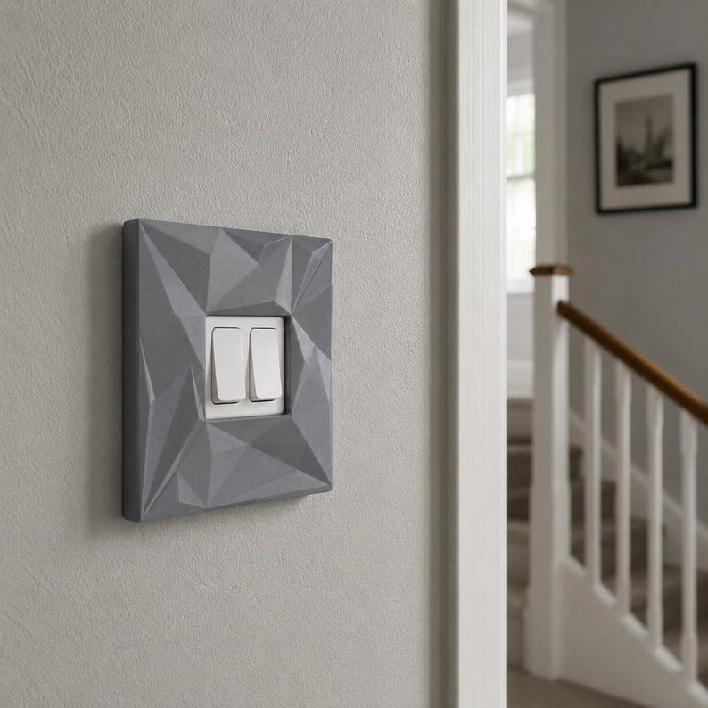 Modern Light Switch Cover | Geometric Switch Surround | Self Adhesive UK Light Switch Plate | Single & Double | Minimalist Home Decor image 5