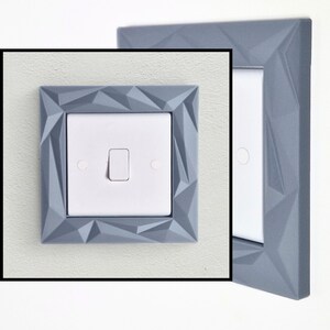 Modern Geometric Light Switch Surround | UK Light Switch Frame | Minimalist Switch Cover | Decorative Light Switch Border Grey