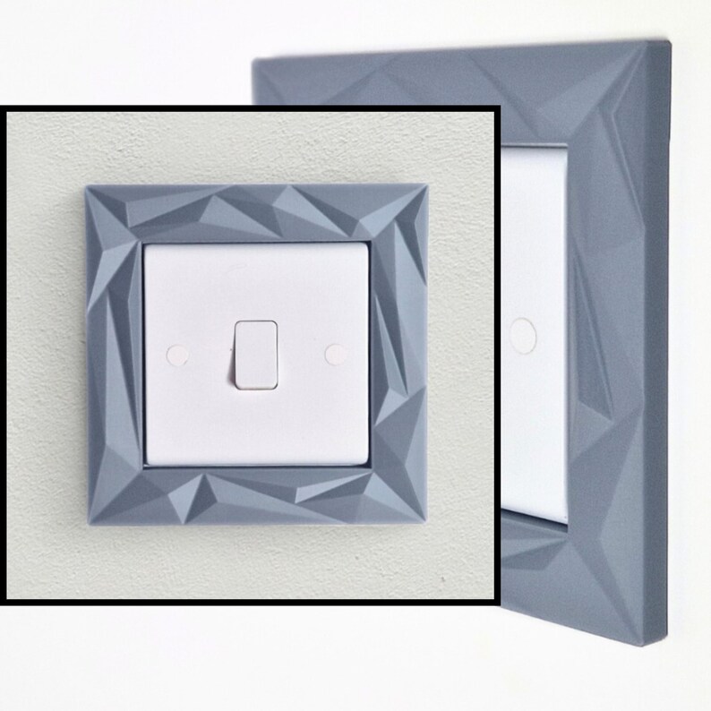 Modern Geometric Light Switch Surround | UK Light Switch Frame | Minimalist Switch Cover | Decorative Light Switch Border Grey