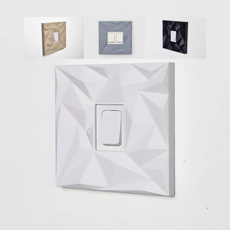 Modern light switch covers available in black, white and grey.