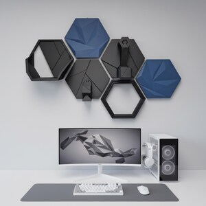 Hexagon Gaming Wall Panels Modern: Headset & Controller Holder Shelf image 4