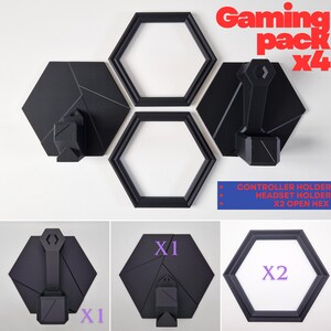 Hexagon Gaming Wall Panels Modern: Headset & Controller Holder Shelf x4 Gaming Pack