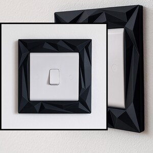 Modern Geometric Light Switch Surround | UK Light Switch Frame | Minimalist Switch Cover | Decorative Light Switch Border Black