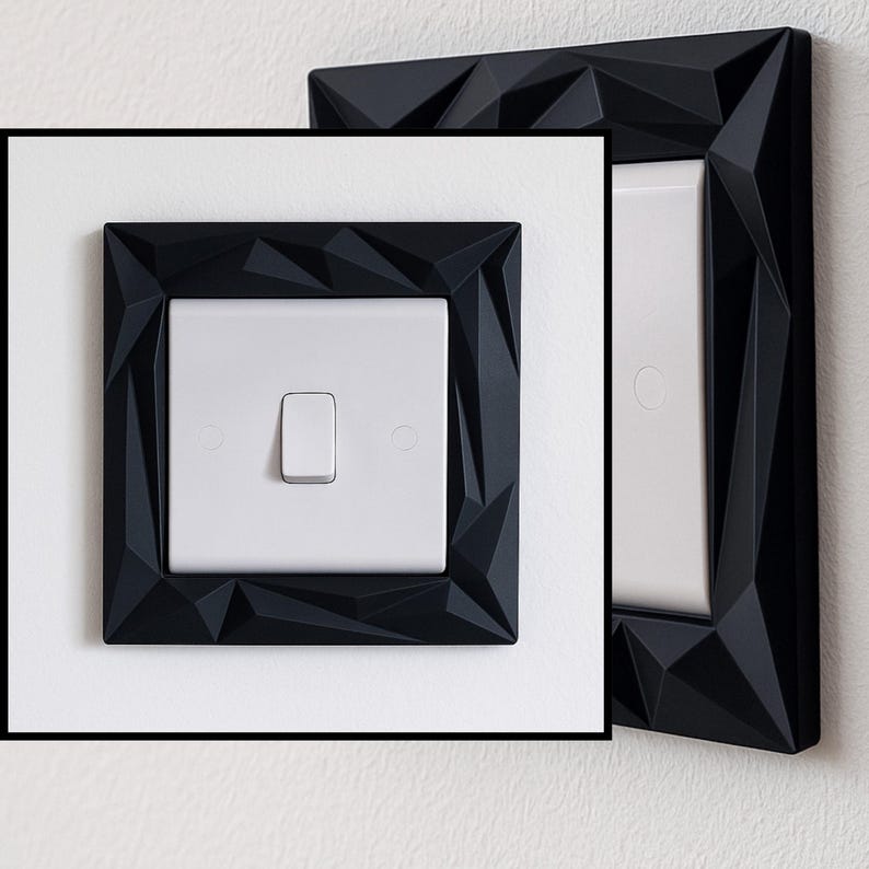 Modern Geometric Light Switch Surround | UK Light Switch Frame | Minimalist Switch Cover | Decorative Light Switch Border Black