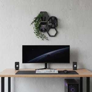 Hexagon Gaming Wall Panels Modern: Headset & Controller Holder Shelf image 8