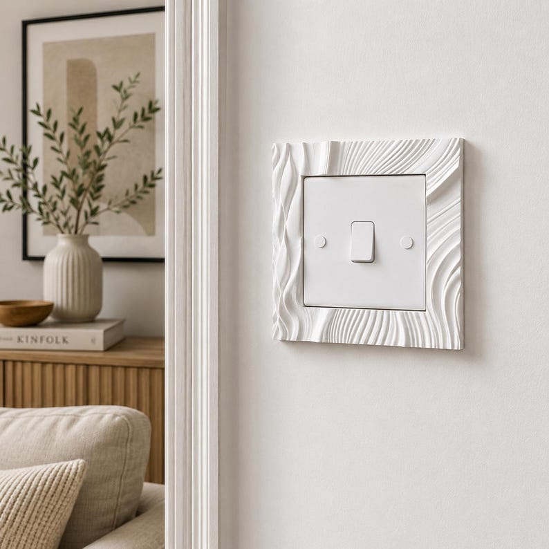 Wavy Light Switch Surround | Modern Light Switch Frame | Textured Switch Cover | Parametric Wall Decor image 2