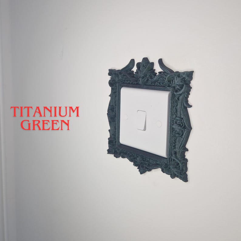 Dragon Light Switch Surround | Gothic Dragon Switch Frame | Baroque Wall Decor | Decorative Switch Cover Titanium Green