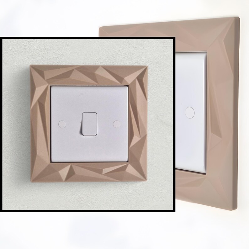 Modern Geometric Light Switch Surround | UK Light Switch Frame | Minimalist Switch Cover | Decorative Light Switch Border Beige