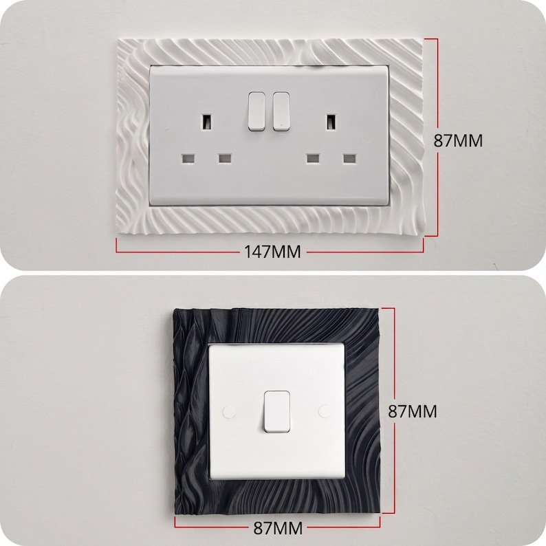 Wavy Light Switch Surround | Modern Light Switch Frame | Textured Switch Cover | Parametric Wall Decor image 8