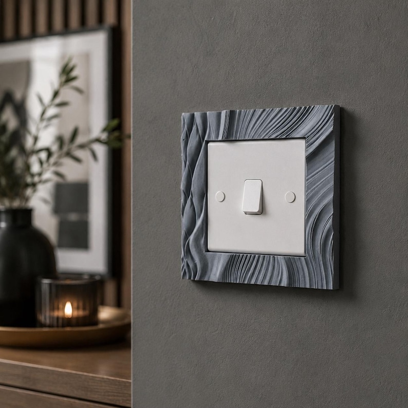 Wavy Light Switch Surround | Modern Light Switch Frame | Textured Switch Cover | Parametric Wall Decor image 7