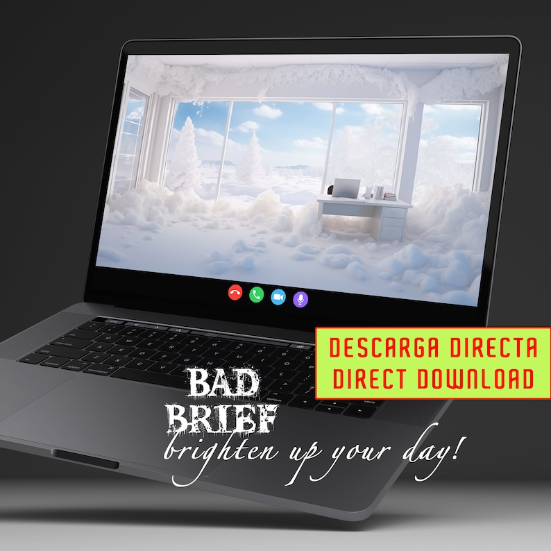 Fondo virtual para videollamadas. Fotografía de despacho nevado. Ideal para Navidad. Para Zoom, Meet, Teams, Skype y grabaciones de vídeo. La nieve ha invadido tu despacho y tu espacio de teletrabajo esta Navidad. Descarga directa en alta calidad.