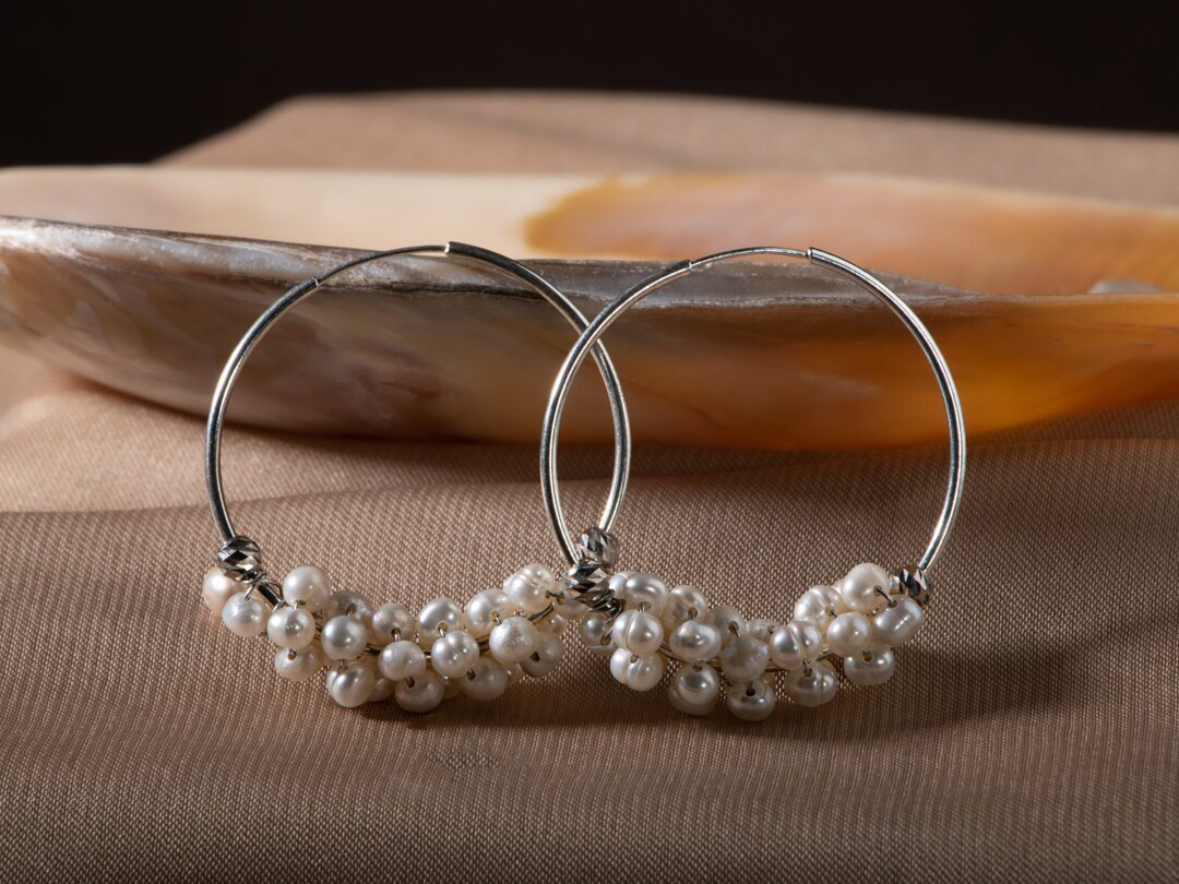 Pearl Natural Stone Hoop Earrings Unique Beauty and Benefits Etsy