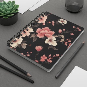 Pink Floral Cherry Blossom Spiral Notebook - Journal Art Notebook School Supplies