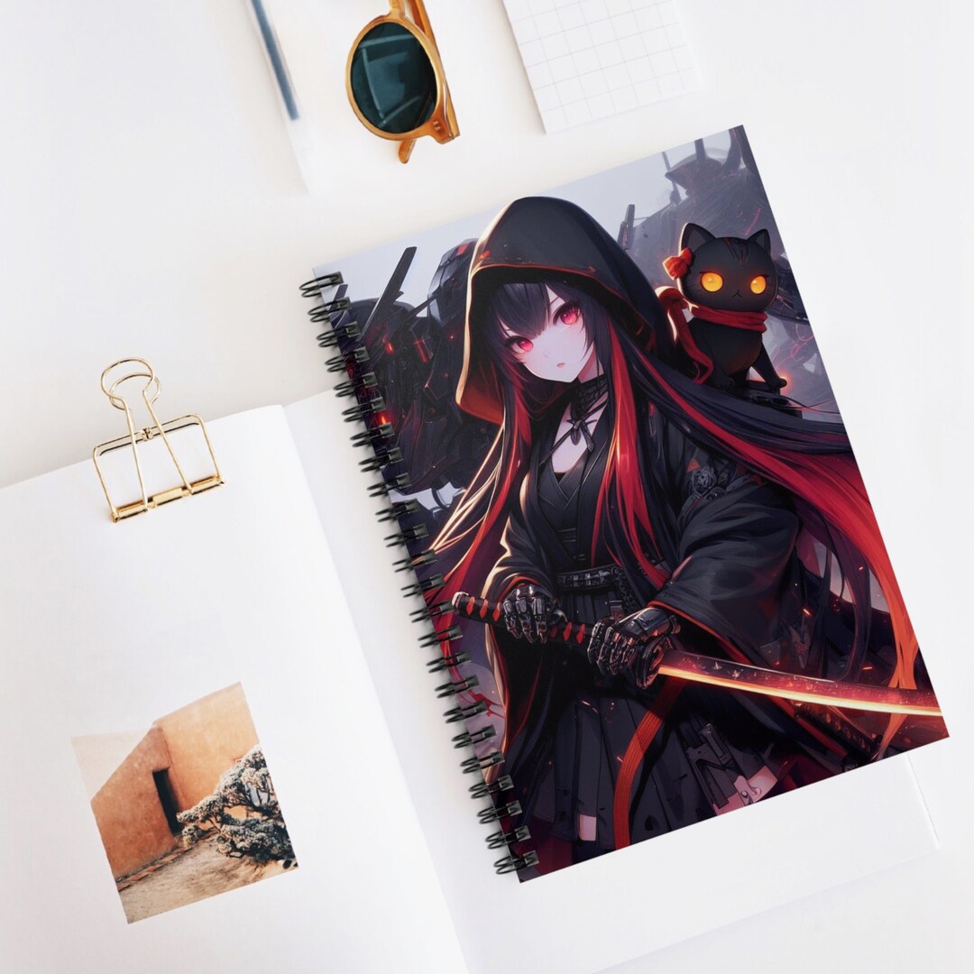 Samurai Notebook Vampire Anime Girl Manga Girl Samurai With Black Cat Art Notebook Manga ...