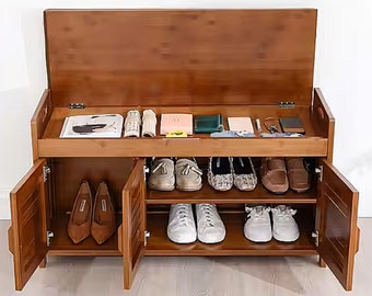 Oak 3 Tier Shoe Rack, Bench, Storage Shoe Shelf, Shelf Organizer, Entryway Storage Bench, sneaker head gift Ideal for Hallway, Bedroom, dorm