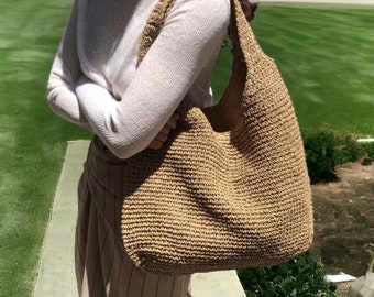 Large Summer Straw Bag Women's Woven Shoulder & Beach Handbag