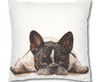 Brindle Französische Bulldogge Portrait Kissenbezug | Kissen aus Wildlederimitat