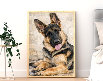 Individuell angefertigtes Haustierportrait, Tierportrait, Mixed Media Gemälde, ein individuelles Geschenk