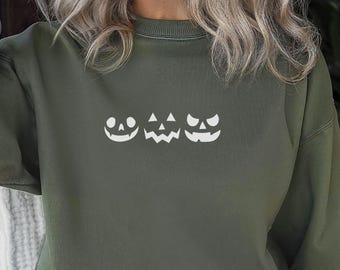 Kürbis Gesichter Halloween Rundhals-Sweatshirt: Gemütliches Unisex-Kleid