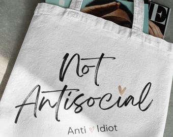 "Lustige Zitat-Einkaufstasche: Sarkastische ""Nicht asozialer Anti-Idiot"" wiederverwendbare Schultertasche