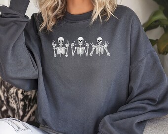 Skelett Trio Sweatshirt: Gruseliges Halloween Rundhalsausschnitt