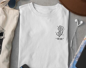 America 250 Besticktes New Jersey T-Shirt | Vaterländisches Semiquincentennial Tee